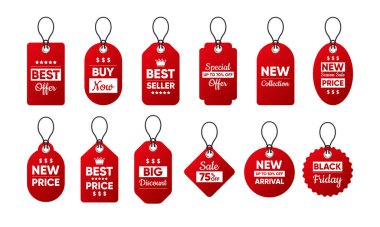 Price Tags collection. Special offer or shopping discount label. Mega sale or Best seller or Mega discount. Promotional sale badge with text. Vector illustration