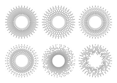 Sunburst set. Sunburst icon collection. Retro sunburst design. Sunrise rays light burst line sunshine sunbeam vintage border symbol. Vector illustration