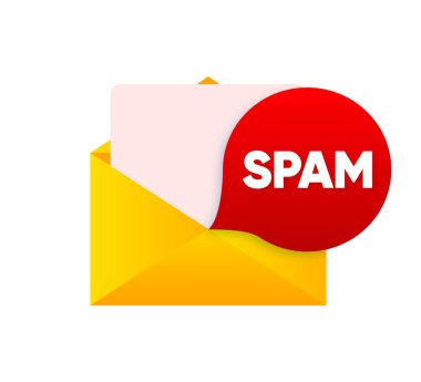 Spam email. Concept of virus, piracy, hacking and security. Mailbox hacking, spam warning. Vector illustration clipart