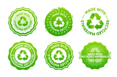 100 percent Recycled materials. Recyclable Compostable Biodegradable materials. Recycle Reuse Reduce Icon. Package label for eco packet. Vector illustration