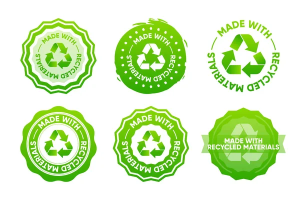 100 percent Recycled materials. Recyclable Compostable Biodegradable materials. Recycle Reuse Reduce Icon. Package label for eco packet. Vector illustration