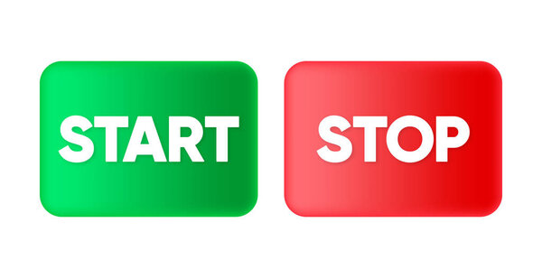 Start Stop 3D Button on white background. The concept of starting and stopping a process. Vector illustration