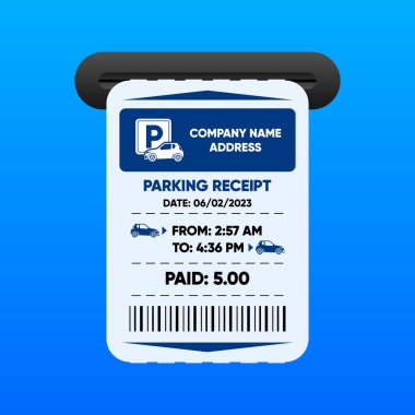 Parking Receipt. Check from parking meter. Price for car stay or entrance and exit ticket from vehicle stand. Parking zone. concept. Vector illustration