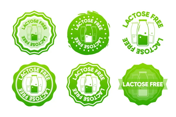 Lactose Free Icons Concept Healthy Natural Organic Food Collection Stamps — Stockový vektor