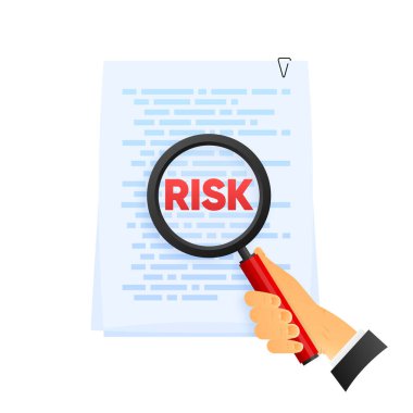 Risk Word Magnifying Glass on document on white background. Risk Management icon. Vector illustration