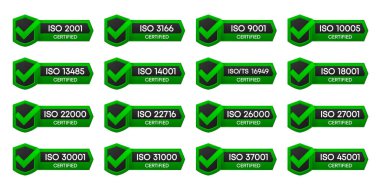 Set of International Organization for Standardization badge. Set of popular standards ISO. Certificate concept. Vector illustration