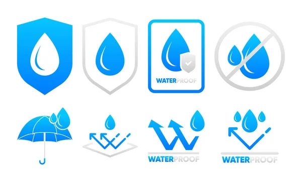 Waterproof Icon Water Resistant Icons Package Water Drop Protection Concept — Stock Vector