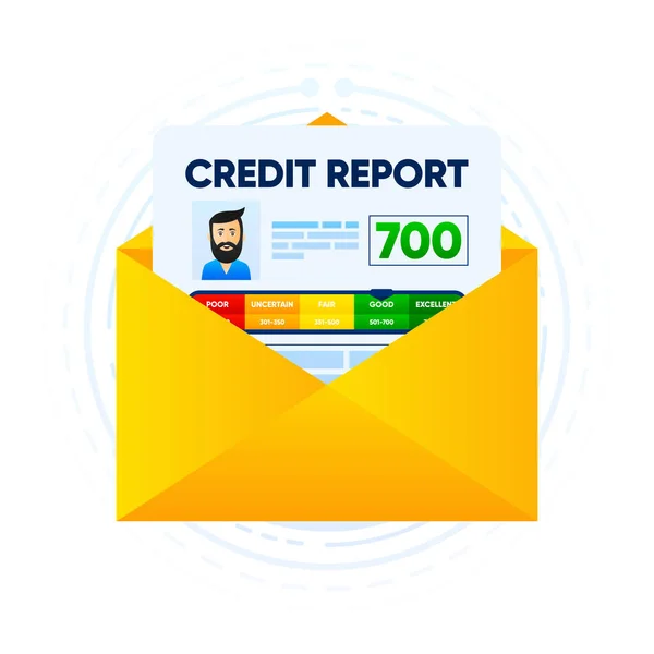 クリップボードのクレジットスコアレポート 財務履歴のあるメールボックスへの通知 ビジネスレポートのコンセプト 信用格付け ベクターイラスト — ストックベクタ