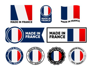 Fransa etiket koleksiyonunda yapılmış. Fransa 'da izole edilmiş bir pul seti. Yüzde yüz kalite. Kalite güvencesi kavramı. Vektör illüstrasyonu