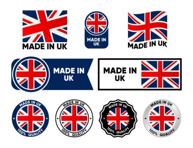 Birleşik Krallık etiket koleksiyonunda yapıldı. İngiltere 'de izole edilmiş bir pul seti. Yüzde yüz kalite. Kalite güvencesi kavramı. Vektör illüstrasyonu