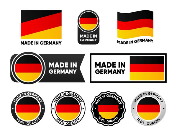 Gemaakt Duitsland Label Collectie Set Van Platte Geïsoleerde Stempel Gemaakt — Stockvector