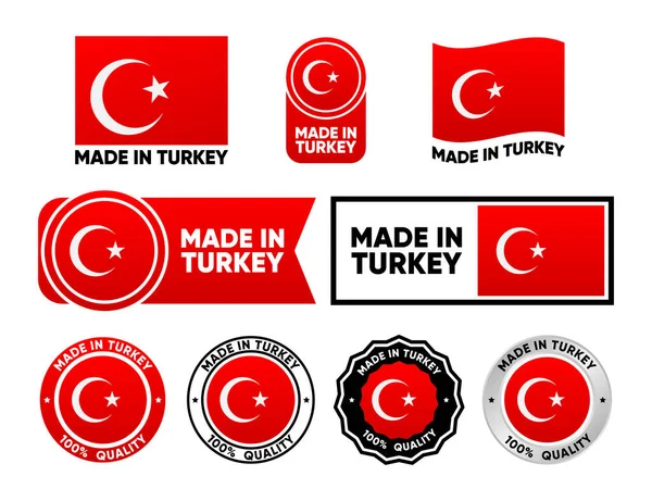 Fabriqué Turquie Collection Étiquettes Set Timbre Plat Isolé Fabriqué Turquie — Image vectorielle