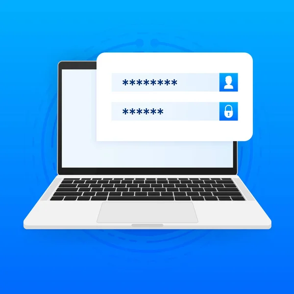 Laptop Mit Anmeldeformular Und Passwortformular Auf Dem Bildschirm Benutzeranmeldung Benutzerberechtigung — Stockvektor