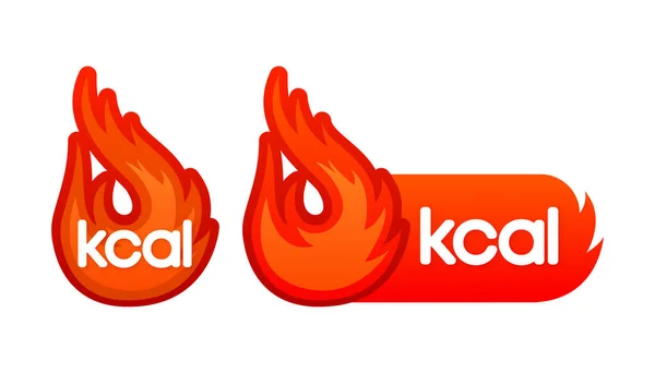Icono Fuego Kcal Etiqueta Energía Quemadura Grasa Logotipo Caliente Kilocalorie — Vector de stock