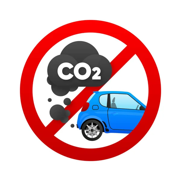 Co2排出量 生態系の悪い車の禁止の兆候 二酸化炭素の排出 スモッグ汚染 煙の汚染物質 車は二酸化炭素を排出し 環境を汚染する ベクターイラスト — ストックベクタ