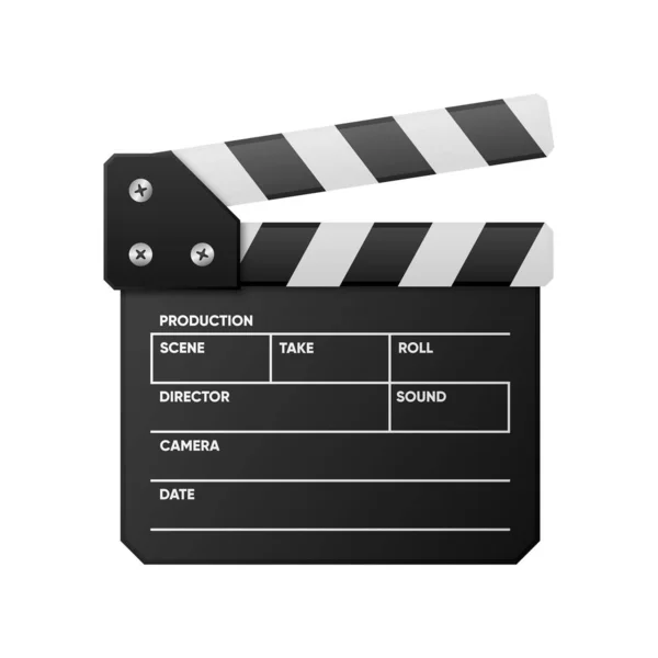 ムービークラッパーのテンプレート ブラックオープンクラッパーボード 映画のコンセプト 映画産業 フィルム撮影プロセス ベクターイラスト — ストックベクタ