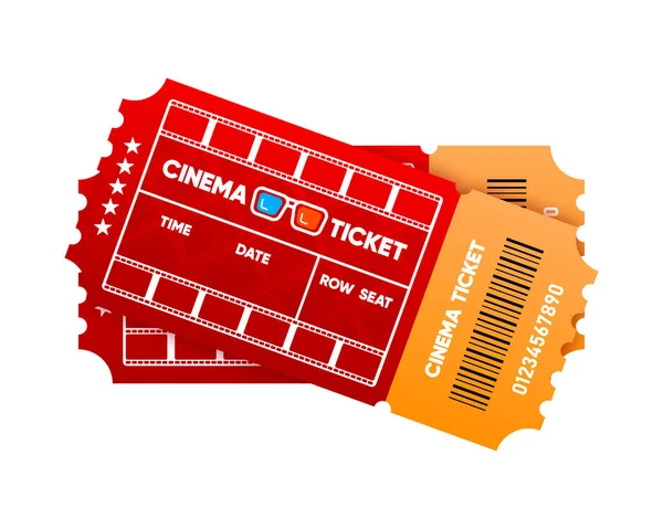 Dois Bilhetes Cinema Cupons Isolados Fundo Branco Bilhete Entrada Filme —  Vetores de Stock