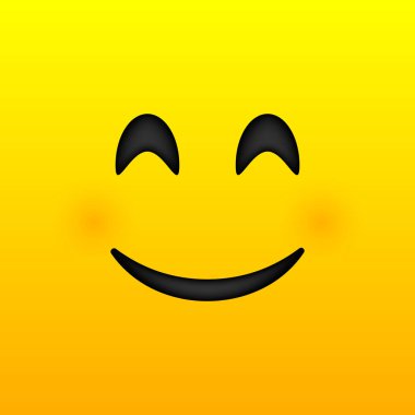 Gülme ikonu şablonu tasarımı. Sarı arka planda gülümseyen minimalist simgesel vektör logosu. Duyguların yakın çekim ifadesi. Vektör illüstrasyonu