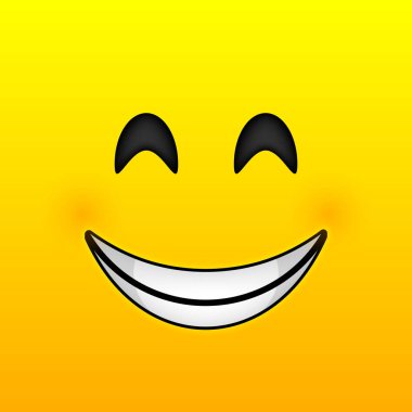 Gülme ikonu şablonu tasarımı. Sarı arka planda gülümseyen minimalist simgesel vektör logosu. Duyguların yakın çekim ifadesi. Vektör illüstrasyonu