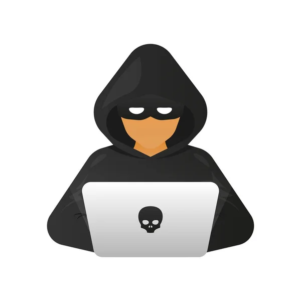 Hacker Cyber Criminal Laptop Stealing User Personal Data Hacker Attack — Stock Vector
