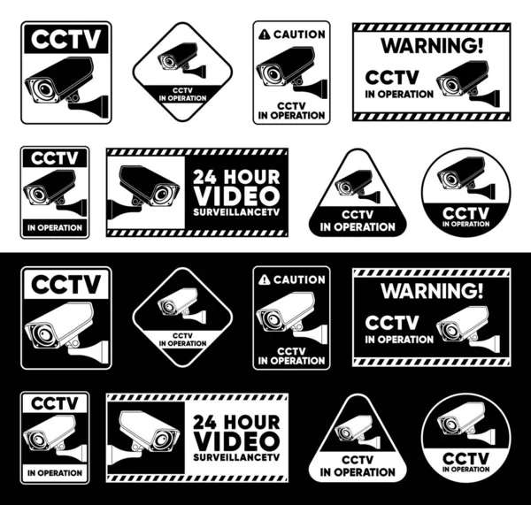 Feste Videoüberwachung Schildersammlung Cctv Einfache Videoüberwachung Closed Circuit Television Sicherheitskamerakonzept — Stockvektor