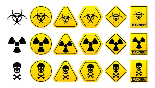 stock vector Danger Radiation Warning yellow sign. Radiation sign, toxic sign and biohazard. Warning to danger. Vector illustration