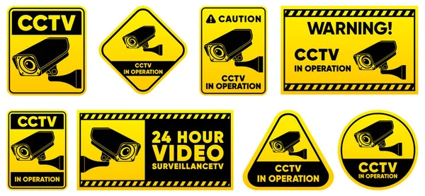 Feste Videoüberwachung Schildersammlung Cctv Einfache Videoüberwachung Closed Circuit Television Sicherheitskamerakonzept — Stockvektor