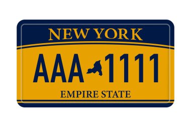 Amerika Birleşik Devletleri 'ndeki New York' un araç numarası. Aracın plakasını işaretliyorum. Gerçekçi araba plakası. Vektör illüstrasyonu