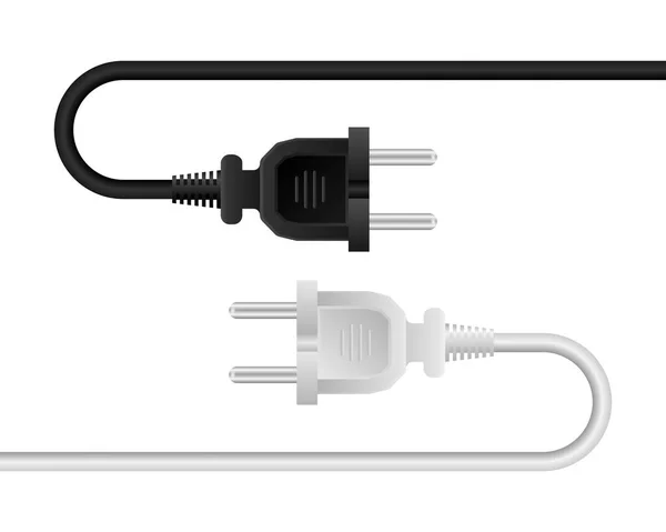 电源插头联系的概念 连接的概念 黑色或白色电源插头 电缆断电 矢量说明 — 图库矢量图片
