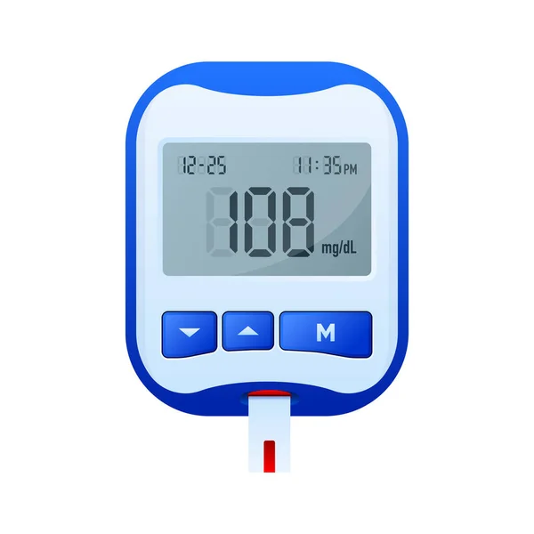 グルメ 糖尿病診断のための医療機器 血糖値計のテスト 糖尿病検査 血糖値をグルコメーターで確認します ベクターイラスト — ストックベクタ