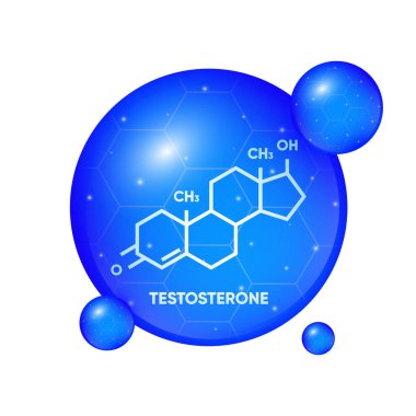 Testosteronun sembolü. İskelet formülü logosu. Seks hormonunun moleküler kimyasal formülü. Erkek seks hormonu. Vektör illüstrasyonu
