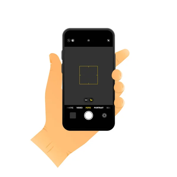 Interface Câmera Tela Smartphone Mão Segurando Telefone Para Foto Vídeo —  Vetores de Stock