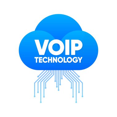 Voip Teknoloji ikonu. İnternet konsept bağlantısı. Ağ üzerinden ses, ses işareti. IP Servisi üzerinden ses. Telefon görüşmeleri için yazılım. Vektör illüstrasyonu