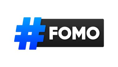 Modern FOMO. Hashtag FOMO. Kaçırılmış fırsatlar için pişmanım. Düz çizgi film afişi. Vektör illüstrasyonu