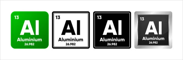 具有13个原子序数 原子量和电负性值的铝化学元素 周期表概念 标志在四个设计 简单的黑色 逼真和彩色的标志 矢量说明 — 图库矢量图片