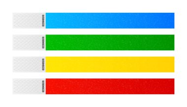 Boş Kağıt Bilezik. Canlı performans girişi için bilezikler, dans, müzik festivalleri, özel alanlar ve farklı etkinlikler için erişim kontrol tasarımı. Vektör İllüstrasyonu