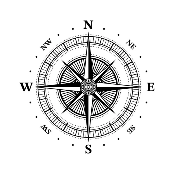 Compass Icon Роза Ветра Символ Путеводителя Географический Инструмент Мировая Винтажная — стоковый вектор