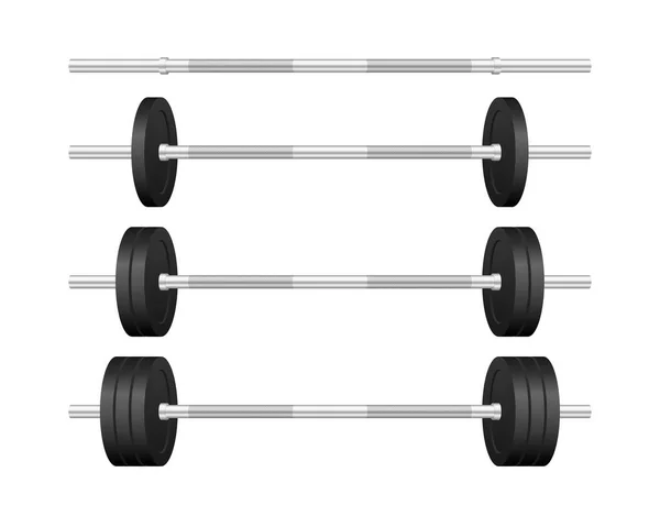 Sammlung Realistischer Langhanteln Mit Unterschiedlichen Gewichten Ausrüstung Zum Gewichtheben Langhanteln — Stockvektor