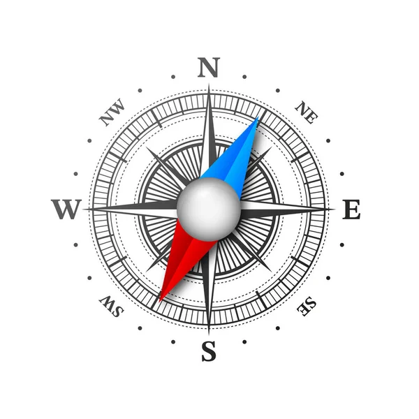 Kompasová Ikona Větrná Růže Symbol Cestovního Průvodce Geografický Nástroj Světová — Stockový vektor