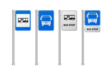 Otobüs durağı tabelası koleksiyonu. Düz dizayn. Vektör çizimi. Otobüs durağı tabelası koleksiyonu. Düz dizayn. Vektör illüstrasyonu