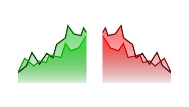 Arka planda oklar olan yukarı ve aşağı eğilim. Borsa konsepti. Tüccarın kârı ya da kaybı. Gelişmiş soyut kavram. Bir grup dijital yeşil ok işaret ediyor. Vektör illüstrasyonu
