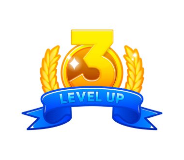 Sancak seviyesini yükseltin. Oyun etiketi. 2 boyutlu oyunlar için logo. Mobil veya web oyunlarında kullanılabilir. Çizgi film tarzı. Vektör illüstrasyonu