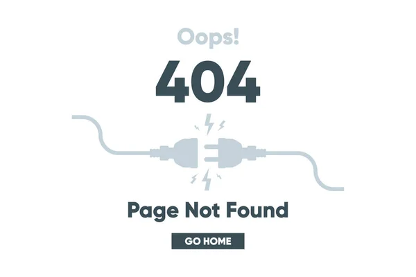 404 Fout Pagina Niet Gevonden Banner Kabel Stopcontact Stekker Systeemfout — Stockvector