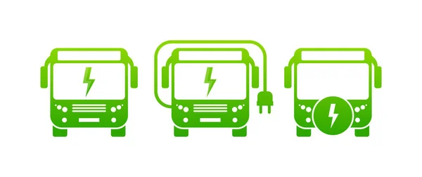 Colección Iconos Bus Eléctrico Verde Con Enchufe Lugar Del Cargador — Vector de stock