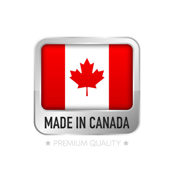 Made in Canada label. Flat isolated stamp made in Canada. 100 percent quality. Quality assurance concept. Vector illustration