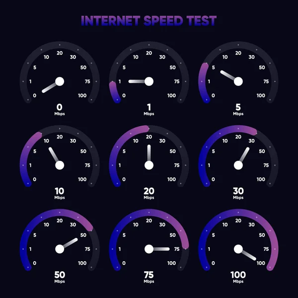 Internetdownload Upload Snelheidsmeter Testsoftware Voor Internetsnelheid Informatie Netwerkprestaties Snelheidstest Voor — Stockvector