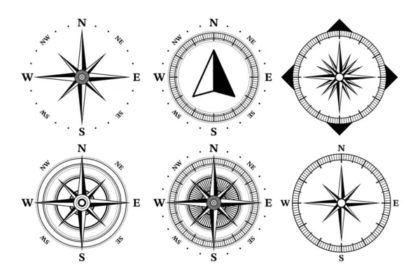 Kolekcja Ikon Kompasu Wiatr Rose Symbol Przewodnika Narzędzie Geograficzne Światowa — Wektor stockowy