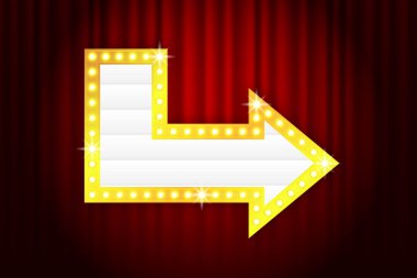 Ampullü Retro aydınlatma şablonu. Tahta arka planda izole. Reklam panoları, parti, promosyon ve satış afişleri, sinema veya restoran. Vektör illüstrasyonu