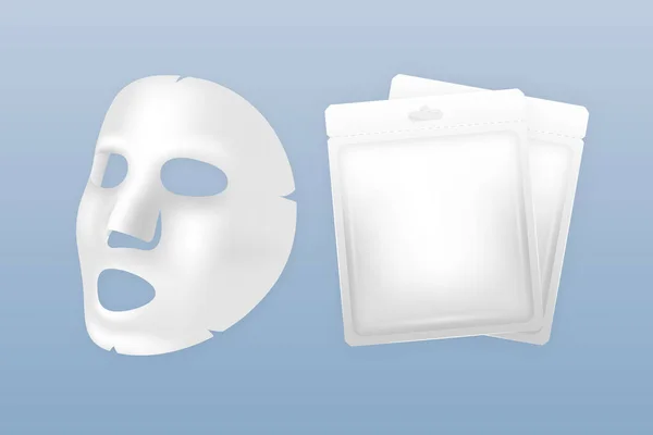 Máscara Cara Tela Blanca Tratamientos Cosméticos Rejuvenecimiento Cuidado Piel Producto — Archivo Imágenes Vectoriales