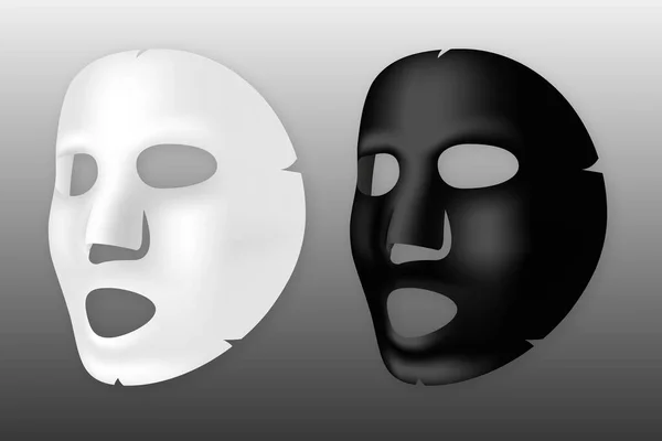 白と黒の布フェイスマスク 化粧品の治療 若返り スキンケア 顔のケアのための化粧品 現実的なベクトル図 — ストックベクタ